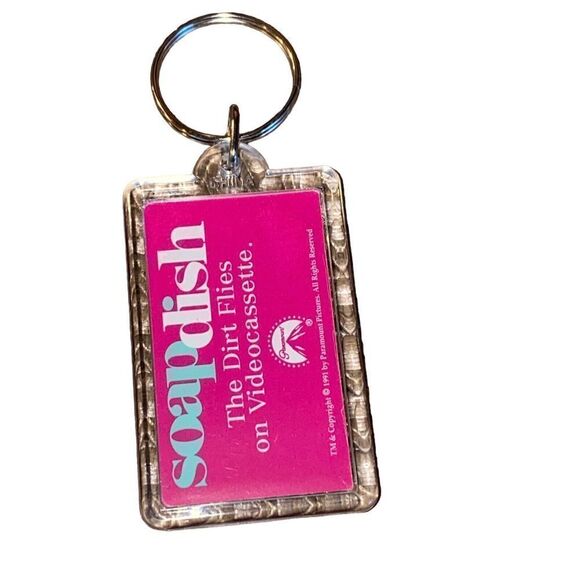 Vintage Keychain SOAP DISH Key Ring Acrylic Fob 1991 ROMANCE MOVIE Paramount Pic - Picture 2 of 3